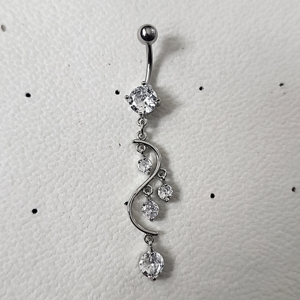 14 G SURGICAL STEEL DANGLE  Heart  BELLY BUTTON Simulated Diamond